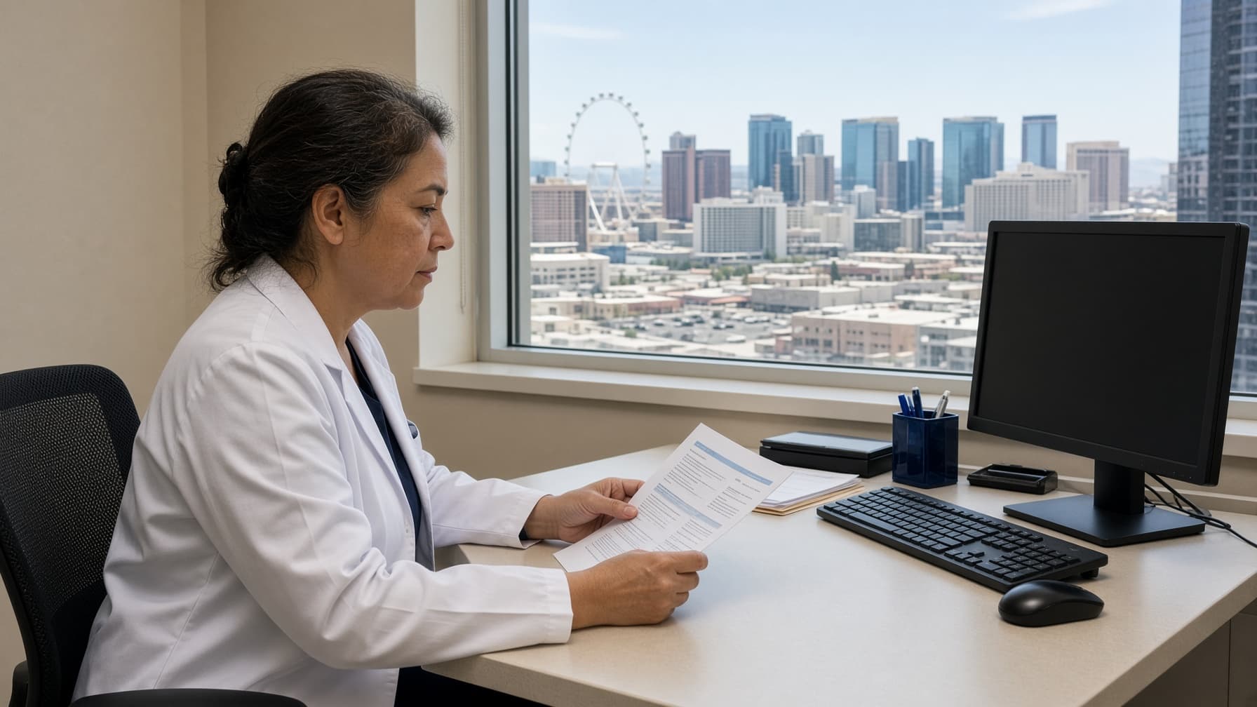 Physician reviewing preoperative labs and an EKG